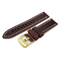 Шкіряний ремінець Vostok-Europe  Almaz / 22 мм / brown / white / yellow buckle
