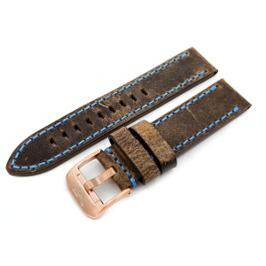 Кожаный ремешок Vostok-Europe  Almaz  / 22 мм / brown / Patina / blue / rose buckle