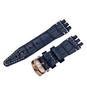 Кожаный ремешок Vostok-Europe  Energia Rocket  / 26 мм / blue / white / rose buckle