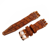 Кожаный ремешок Vostok-Europe  Energia Rocket  / 26 мм / brown / white / rose buckle