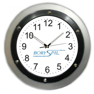 Настінний годинник з нанесеним логотипом BORYSPIL